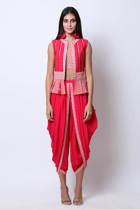 Nikasha Printed Jacket Dhoti Pant Set 