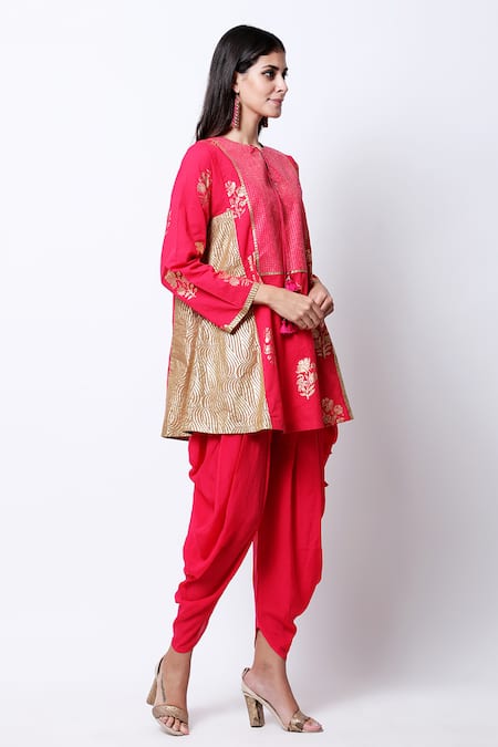 Nikasha_Pink Round Printed Kurta Set _Online_at_Aza_Fashions
