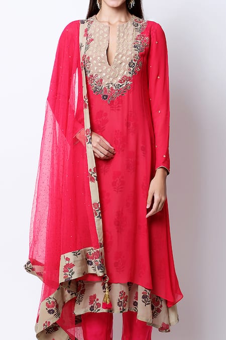 Buy Nikasha Beige Split Embroidered Asymmetrical Anarkali Set Online at Aza Fashions Buy_Nikasha_Beige Split Embroidered Asymmetrical Anarkali Set _Online_at_Aza_Fashions