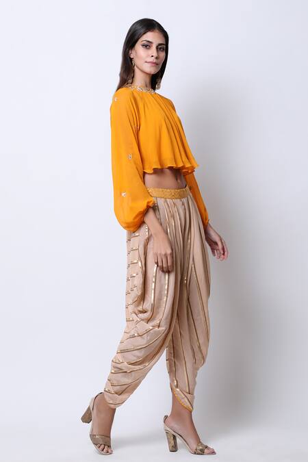 Nikasha Beige Round Embellished Top Dhoti Pant Set Online at Aza Fashions Nikasha_Beige Round Embellished Top Dhoti Pant Set _Online_at_Aza_Fashions