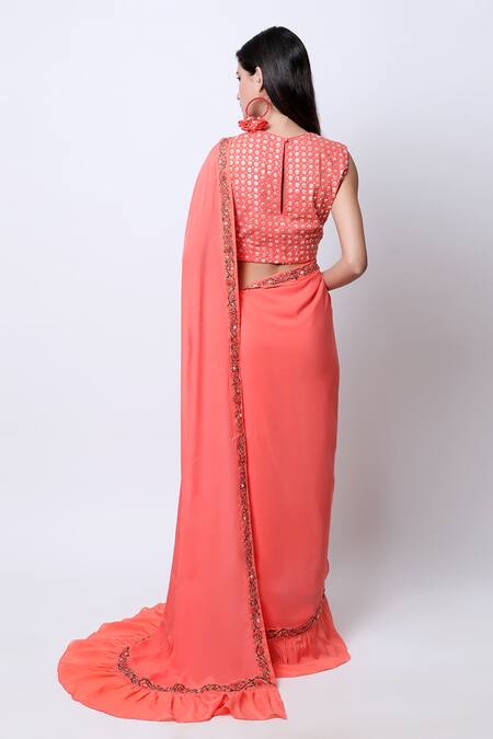 Nikasha Coral Round Embroidered Saree With Blouse  2