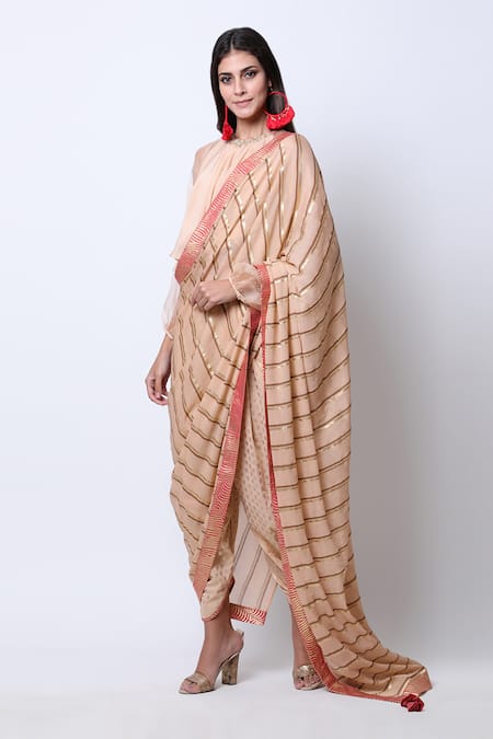 Nikasha_Beige Crepe Round Embroidered Dhoti Saree With Blouse _Online_at_Aza_Fashions