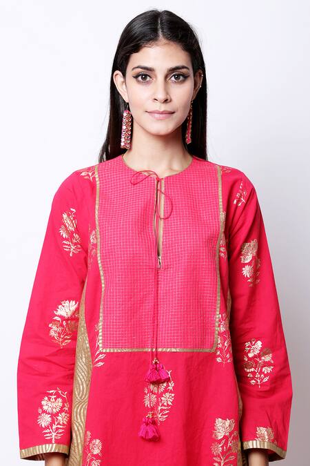 Buy_Nikasha_Pink Round Printed Kurta Set _Online_at_Aza_Fashions