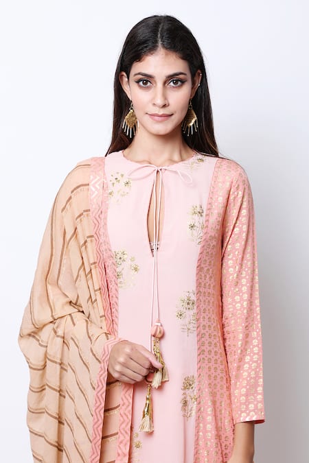 Nikasha_Pink Round Printed Kurta Dhoti Pant Set _Online_at_Aza_Fashions