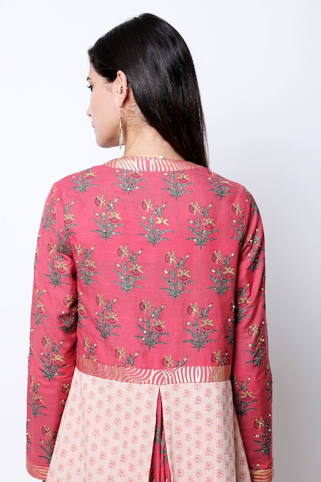 Buy_Nikasha_Beige Round Printed Jacket Dhoti Pant Set _Online_at_Aza_Fashions