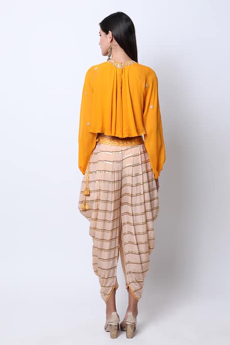 Shop Nikasha Beige Round Embellished Top Dhoti Pant Set at Aza Fashions Shop_Nikasha_Beige Round Embellished Top Dhoti Pant Set _at_Aza_Fashions