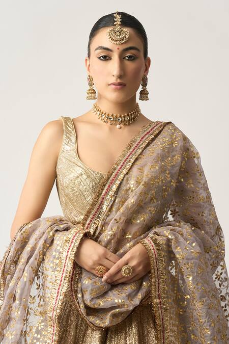 Buy_Itrh_Silver Silk Organza, Lampi, Lining Cotton And Shantoon Chandi Bridal Lehenga Set _Online_at_Aza_Fashions