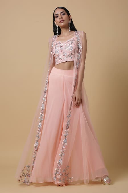 Niamh By Kriti Pink Net, Georgette Thread Work Round Embroidered Jacket Palazzo Set Online at Aza Fashions Niamh By Kriti_Pink Net, Georgette Thread Work Round Embroidered Jacket Palazzo Set _Online_at_Aza_Fashions