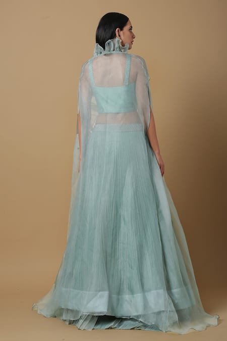 Niamh By Kriti Ruffle Cape Embroidered Lehenga Set  