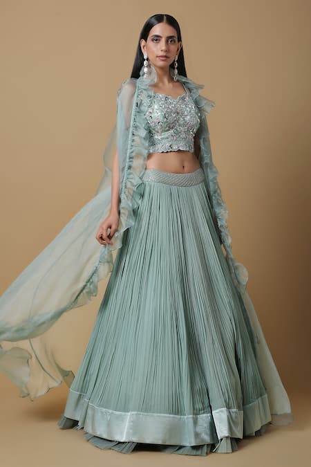 Niamh By Kriti Ruffle Cape Embroidered Lehenga Set  