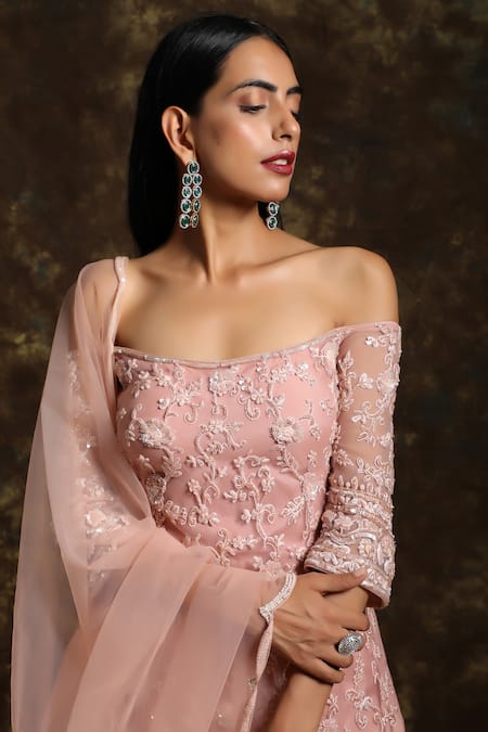 Buy_Niamh By Kriti_Pink Net, Georgette Pearl Work, Sequin Work, Hand Embroidered Kurta Sharara Set _Online_at_Aza_Fashions