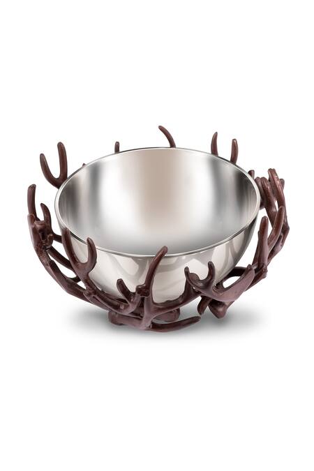 Shop House Of Neeba Silver Metal Branch Out Bowl at Aza Fashions Shop_House Of Neeba_Silver Metal Branch Out Bowl_at_Aza_Fashions