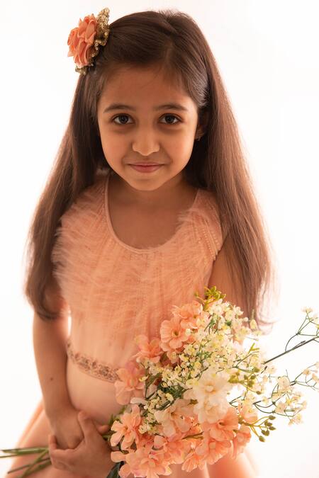 PA:Paa_Peach Embroidered Asymmetric Dress_Online_at_Aza_Fashions