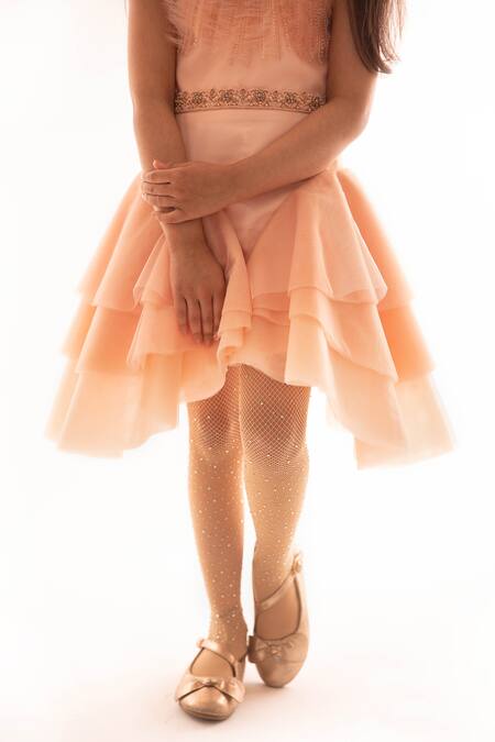 Buy_PA:Paa_Peach Embroidered Asymmetric Dress_Online_at_Aza_Fashions