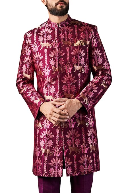 Anita Dongre_Wine Veer Sherwani_Online_at_Aza_Fashions