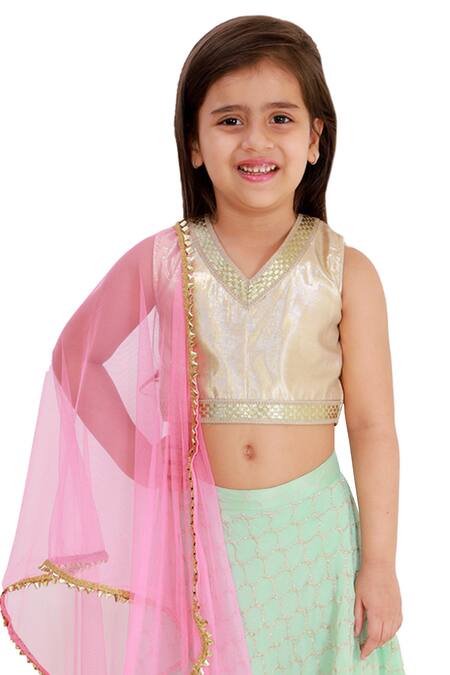 Buy_Bloomers By Amrita M_Blue Chiffon, Net Lace, Embroidery Floral Motif Lehenga Set _Online_at_Aza_Fashions