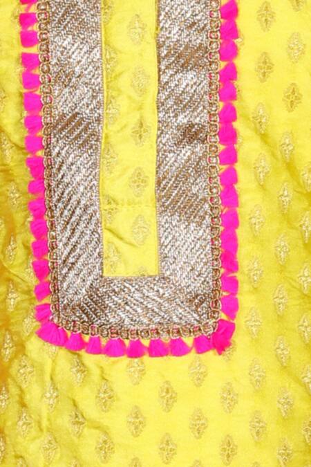 Buy_Bloomers By Amrita M_Yellow Silk, Net Lace, Sequins Kurta Set _Online_at_Aza_Fashions