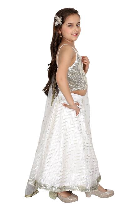 Bloomers By Amrita M_White Chiffon, Organza Sequins, Embroidery Lehenga Set _Online_at_Aza_Fashions