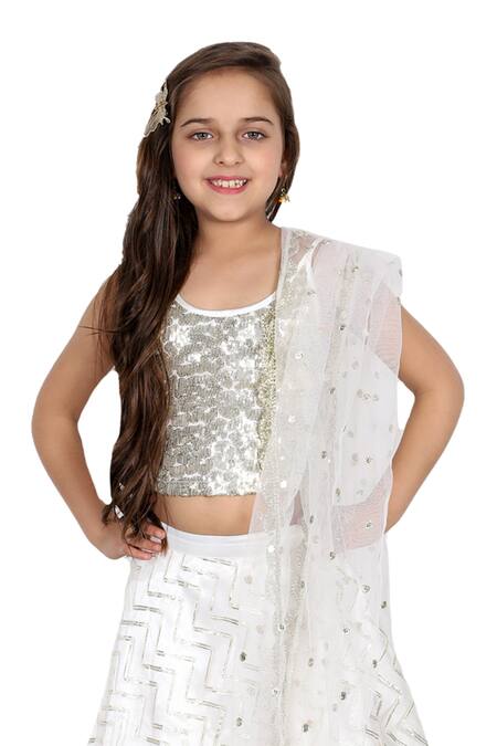 Buy_Bloomers By Amrita M_White Chiffon, Organza Sequins, Embroidery Lehenga Set _Online_at_Aza_Fashions