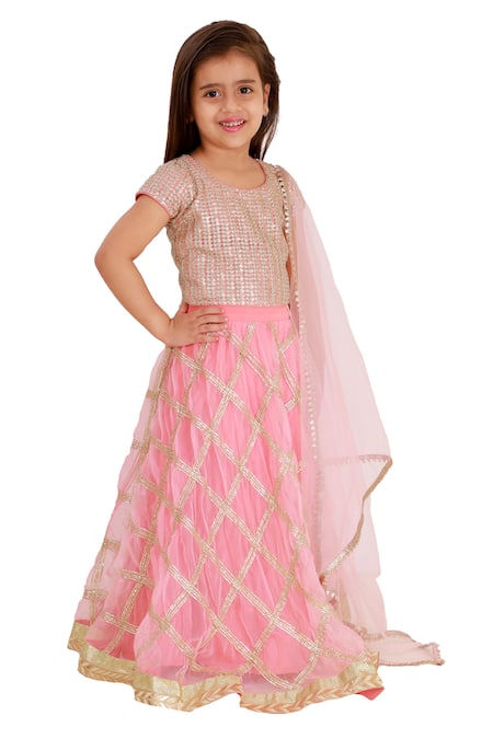 Bloomers by Amrita M Pink Organza Embroidered Lehenga Set  