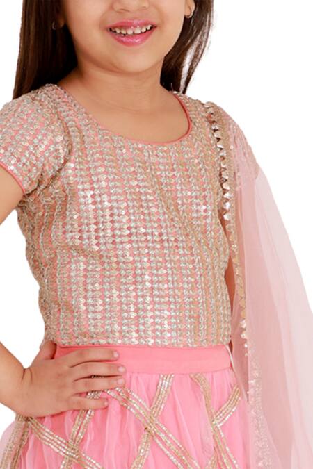Shop_Bloomers By Amrita M_Pink Organza, Net Embroidery Lehenga Set _Online_at_Aza_Fashions