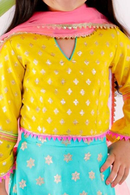 Buy_Bloomers By Amrita M_Blue , Silk, Satin Embroidery Floral Motif Lehenga Set _Online_at_Aza_Fashions