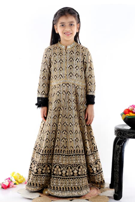 Bloomers By Amrita M_Black Georgette Sequins, Embroidery Gown _Online_at_Aza_Fashions