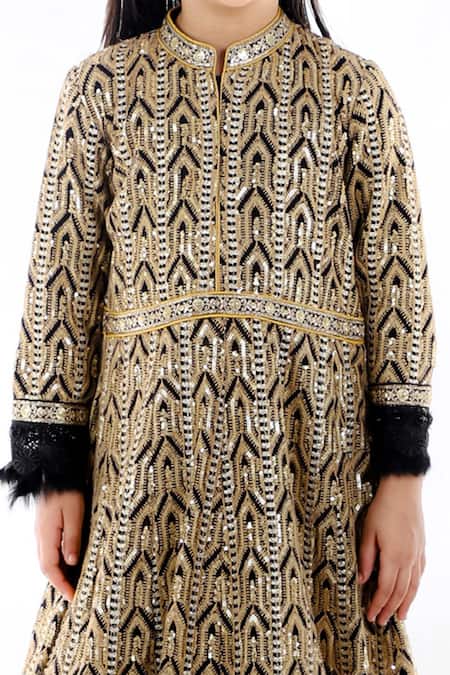 Buy_Bloomers By Amrita M_Black Georgette Sequins, Embroidery Gown _Online_at_Aza_Fashions