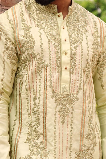 Nitesh Singh Chauhan_Green Cotton Silk Rajasthani Gota Patti Embroidered Kurta Set _at_Aza_Fashions