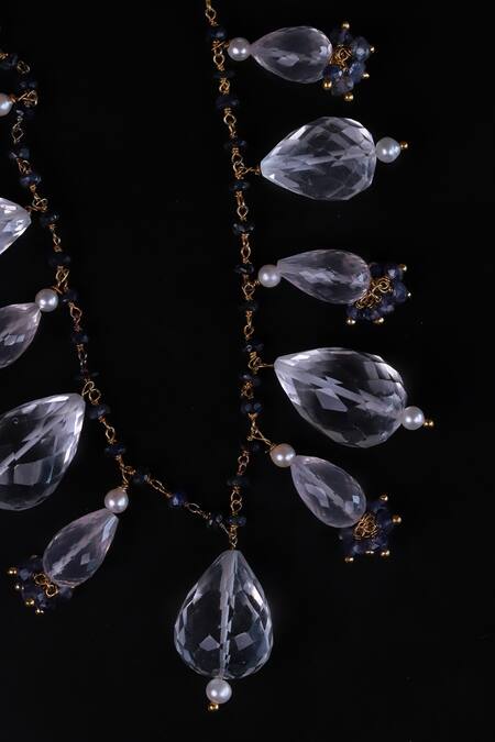 Osvag India_Gold Plated Sapphire And Crystals Bead Drop Necklace _Online_at_Aza_Fashions