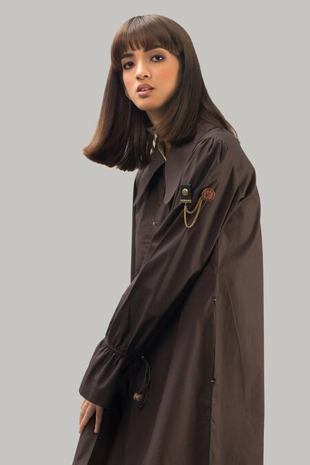 Shop Chillosophy Brown Poplin Peter Pan Collar Short Box Dress Online at Aza Fashions Shop_Chillosophy_Brown Poplin Peter Pan Collar Short Box Dress _Online_at_Aza_Fashions