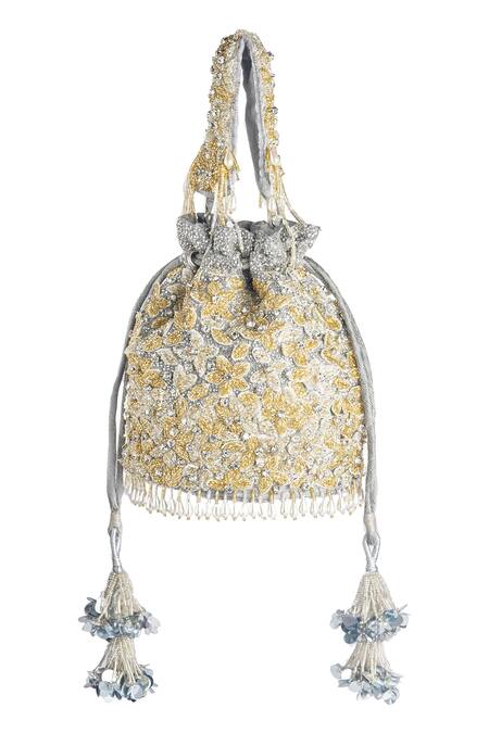 Ara Studio_Silver Embroidered Zoya Embellished Potli Bag_Online_at_Aza_Fashions