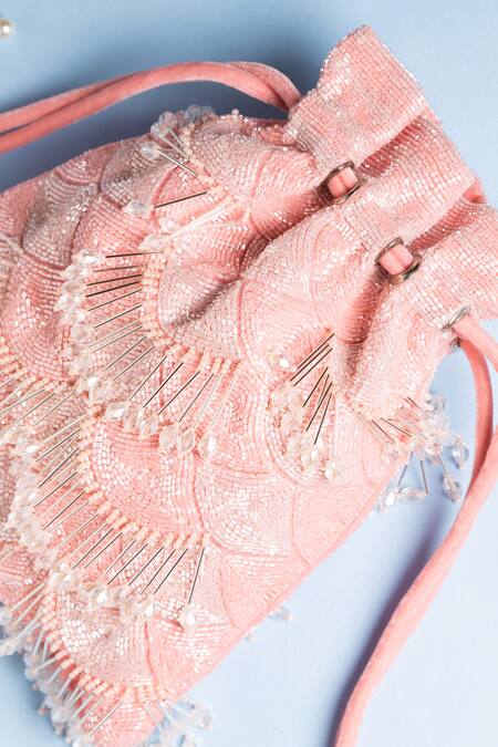 Ara Studio_Pink Embroidered Velvet Potli Bag_Online_at_Aza_Fashions
