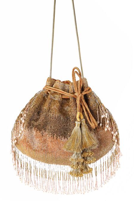 Ara Studio Gold Embroidered Ombre Effect Bead Embellished Potli Online at Aza Fashions Ara Studio_Gold Embroidered Ombre Effect Bead Embellished Potli_Online_at_Aza_Fashions