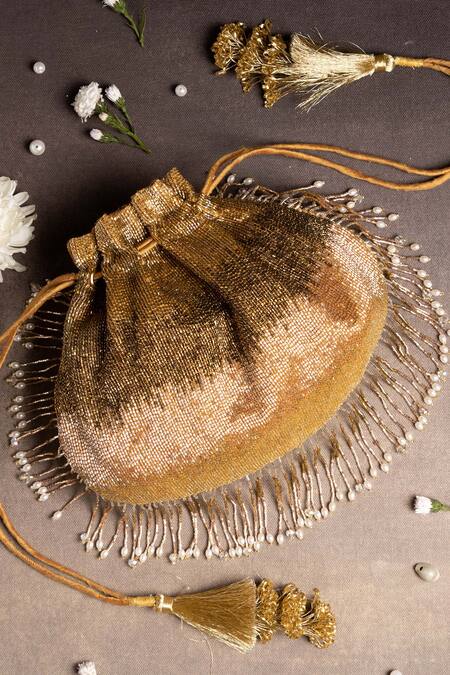 Ara Studio Gold Embroidered Ombre Effect Bead Embellished Potli