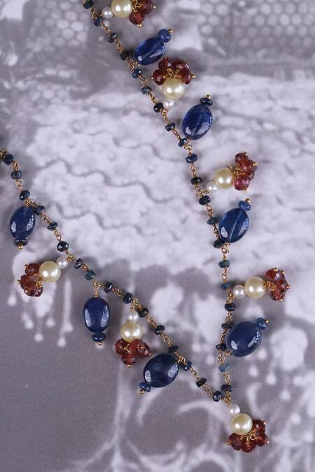Buy_Osvag India_Gold Plated Iolite Pearl And Garnet Drop Necklace _Online_at_Aza_Fashions