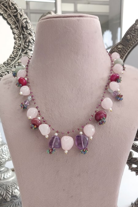 Osvag India_Gold Plated Semi Precious Gemstone Necklace _Online_at_Aza_Fashions