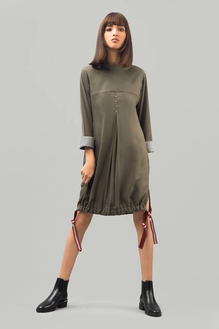 Buy Chillosophy Brown Poplin Round Short Dress With Drawcord Hem Online at Aza Fashions Buy_Chillosophy_Brown Poplin Round Short Dress With Drawcord Hem _Online_at_Aza_Fashions