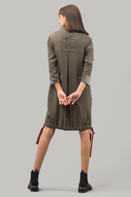 Shop Chillosophy Brown Poplin Round Short Dress With Drawcord Hem at Aza Fashions Shop_Chillosophy_Brown Poplin Round Short Dress With Drawcord Hem _at_Aza_Fashions