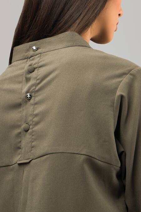 Chillosophy Brown Poplin Round Short Dress With Drawcord Hem at Aza Fashions Chillosophy_Brown Poplin Round Short Dress With Drawcord Hem _at_Aza_Fashions