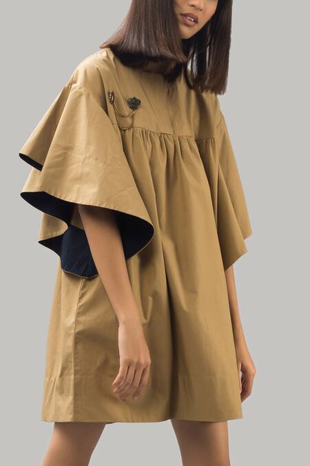 Buy Chillosophy Brown Poplin Round Short Anti-fit Dress Online at Aza Fashions Buy_Chillosophy_Brown Poplin Round Short Anti-fit Dress _Online_at_Aza_Fashions