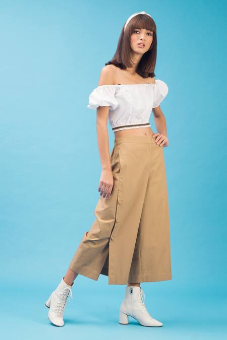 Buy Chillosophy White Poplin One Shoulder Crop Top Online at Aza Fashions Buy_Chillosophy_White Poplin One Shoulder Crop Top _Online_at_Aza_Fashions