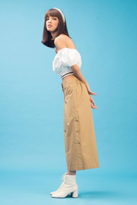 Chillosophy White Poplin One Shoulder Crop Top Online at Aza Fashions Chillosophy_White Poplin One Shoulder Crop Top _Online_at_Aza_Fashions