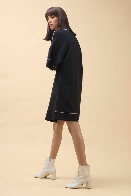 Shop Chillosophy Black European Crepe Round Short Anti-fit Dress at Aza Fashions Shop_Chillosophy_Black European Crepe Round Short Anti-fit Dress _at_Aza_Fashions