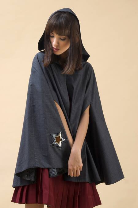 Buy Chillosophy Grey Cotton Hooded Cape Online at Aza Fashions Buy_Chillosophy_Grey Cotton Hooded Cape _Online_at_Aza_Fashions