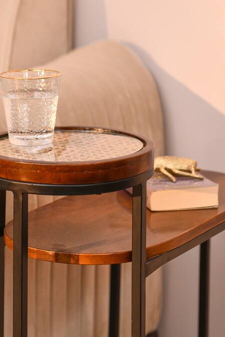 Shop_Mason Home_Brown Rattan Kovo Tiered Table_at_Aza_Fashions