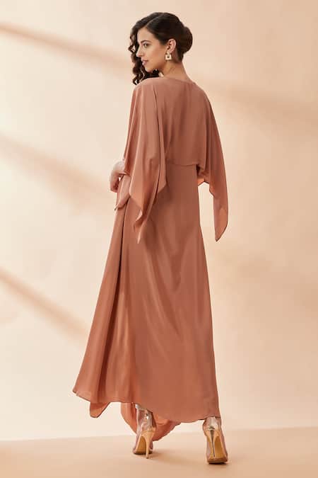 Shop Aakaar Gold Amira Crepe Silk Sequin V Neck Embroidered Waist Dress at Aza Fashions Shop_Aakaar_Gold Amira Crepe Silk Sequin V Neck Embroidered Waist Dress _at_Aza_Fashions