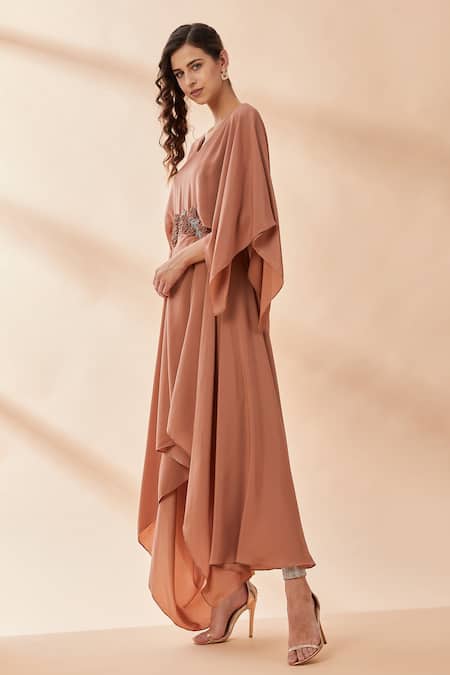 Buy Aakaar Gold Amira Crepe Silk Sequin V Neck Embroidered Waist Dress Online at Aza Fashions Buy_Aakaar_Gold Amira Crepe Silk Sequin V Neck Embroidered Waist Dress _Online_at_Aza_Fashions