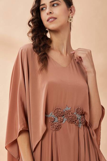 Shop Aakaar Gold Amira Crepe Silk Sequin V Neck Embroidered Waist Dress Online at Aza Fashions Shop_Aakaar_Gold Amira Crepe Silk Sequin V Neck Embroidered Waist Dress _Online_at_Aza_Fashions