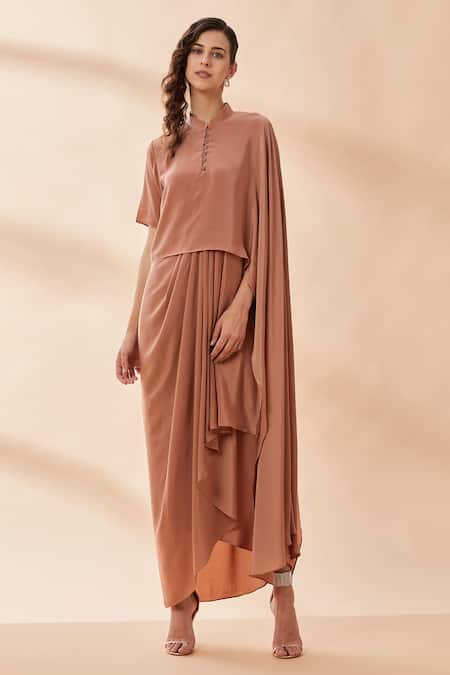 Aakaar Band Collar Draped Dress 